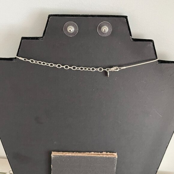 Modern Abstract Silver Gold Necklace & Pierced Earrings Set - Picture 5 of 5